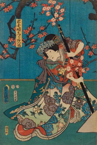 Artwork Patriot girl, Princess Shiranui this artwork made of Colour woodblock print on paper, created in 1854-01-01