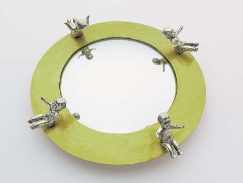 Artwork Brooch, 'babies' this artwork made of Anodised aluminium, cast sterling silver and convex mirror