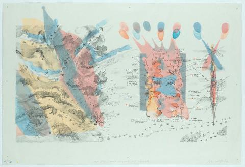 Artwork All time - wind reveals and conceals (from 'The Simpson Desert survey' series) this artwork made of Lithograph with overlay on paper, created in 1992-01-01