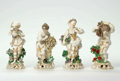 Artwork Figurines:  The French seasons this artwork made of Soft-paste porcelain, cast and assembled with polychrome overglaze and gilt details, created in 1775-01-01