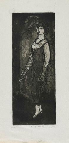 Artwork Usherette (from 'Music hall' series) this artwork made of Etching, aquatint and foul biting on paper, created in 1956-01-01