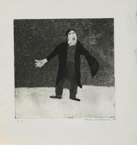 Artwork An actor on stage (from 'Music hall' series) this artwork made of Etching, aquatint and engraving on paper, created in 1956-01-01