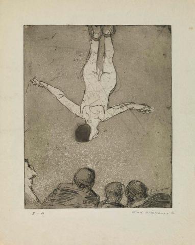 Artwork Trapeze (from 'Music hall' series) this artwork made of Etching, aquatint and drypoint on paper, created in 1956-01-01