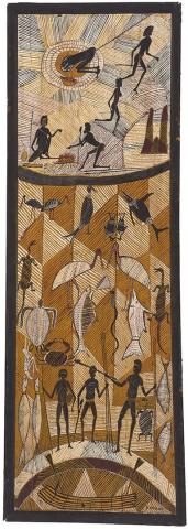 Artwork Lardil history painting this artwork made of Natural pigments on bark, created in 1968-01-01