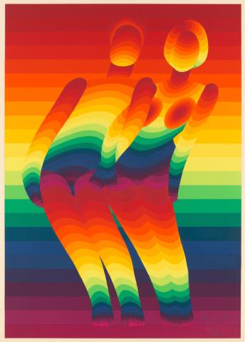 Artwork Mr. & Mrs. Rainbow gymnastics no. 1 (from 'Rainbow landscape' series) this artwork made of Screenprint on paper, created in 1974-01-01