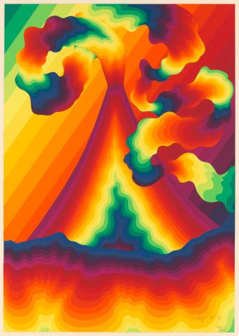 Artwork Rainbow volcano (from 'Rainbow landscape' series) this artwork made of Screenprint on paper, created in 1974-01-01