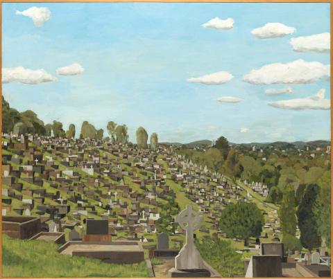 Artwork Toowong Cemetery hillside this artwork made of Oil on canvas, created in 1994-01-01