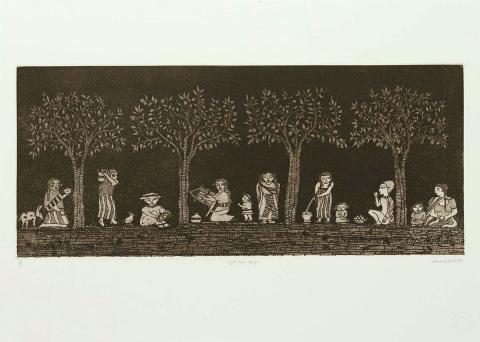 Artwork Night time story (from 'Family' portfolio) this artwork made of Etching on paper, created in 1995-01-01