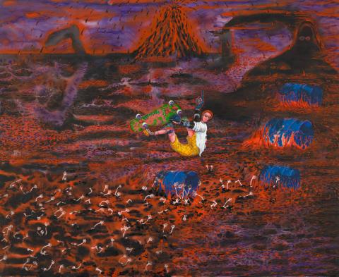 Artwork Beware of camels with volcano humps this artwork made of Synthetic polymer paint on canvas, created in 1990-01-01
