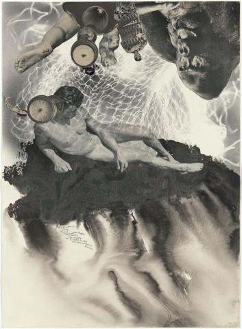 Artwork Emerson 'It is the essence of poetry..' this artwork made of Ink wash and collage on paper, created in 1976-01-01