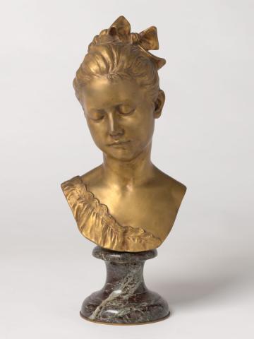Artwork Head of a girl this artwork made of Gilded bronze, created in 1890-01-01
