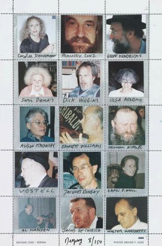Artwork (Set of stamps from photographs of Fluxus participants) this artwork made of Off-set lithography on paper, created in 1990-01-01