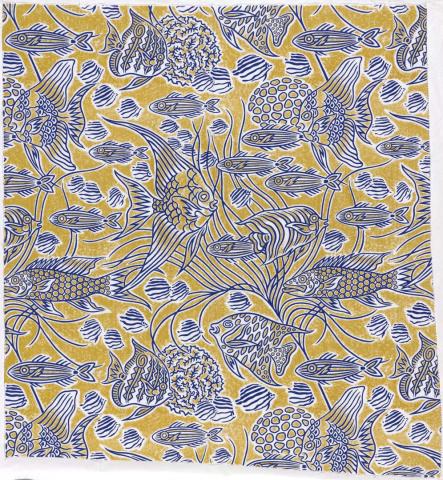 Artwork Textile length:  Reef rhythm this artwork made of Commercially printed cotton cloth, created in 1971-01-01