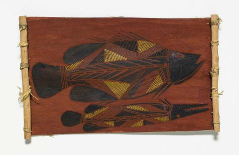 Artwork Longtom (Fish) this artwork made of Natural pigments on bark, created in 1994-01-01