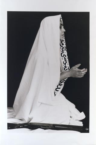 Artwork Untitled (from the 'Women of Allah' series) this artwork made of Gelatin silver photograph with calligraphy on paper, created in 1994-01-01