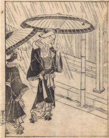 Artwork Two women in the rain this artwork made of Woodblock print on paper, created in 1690-01-01