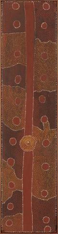 Artwork (Papunya door) this artwork made of Natural pigments and synthetic polymer paint on board, created in 1972-01-01