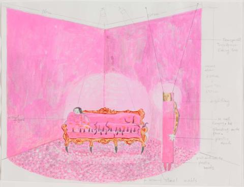 Artwork Preparatory drawing for 'Pink sofa' this artwork made of Watercolour and pencil
