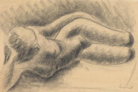 Artwork Reclining nude this artwork made of Pencil and charcoal on paper adhered to cardboard, created in 1936-01-01