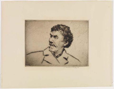 Artwork Whistler:  looking right, monocle left eye this artwork made of Etching and drypoint on paper adhered to card, created in 1890-01-01