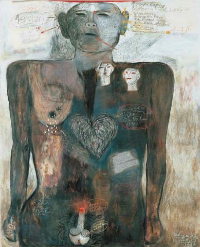 Artwork Manusia tanah (The earth human) this artwork made of Oil, lead pencil, ink and oilstick on canvas, created in 1996-01-01