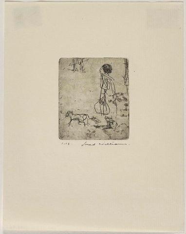 Artwork Woman and dog this artwork made of Etching on paper, created in 1955-01-01