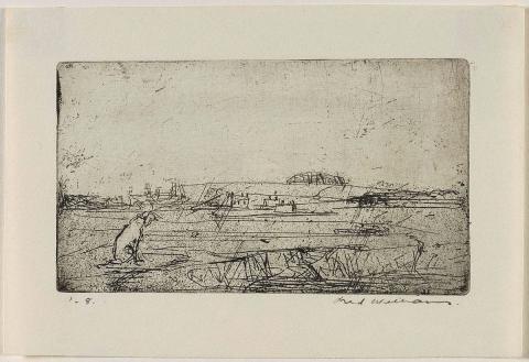 Artwork Dog and landscape this artwork made of Etching and drypoint on paper, created in 1955-01-01
