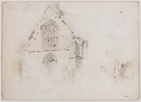 Artwork (Old St. Stephen's Cathedral, Brisbane;  fragmentary figure sketches) this artwork made of Pencil on paper, created in 1912-01-01