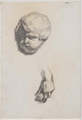 Artwork (Head of child;  Hand) this artwork made of Pencil on paper, created in 1912-01-01