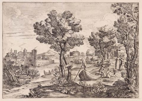 Artwork Landscape with a family frightened by a snake this artwork made of Etching on paper, created in 1665-01-01