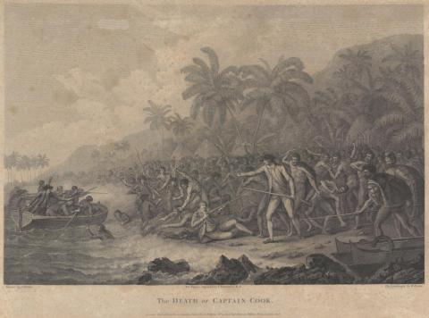Artwork The death of Captain Cook this artwork made of Engraving and etching on wove paper, created in 1785-01-01