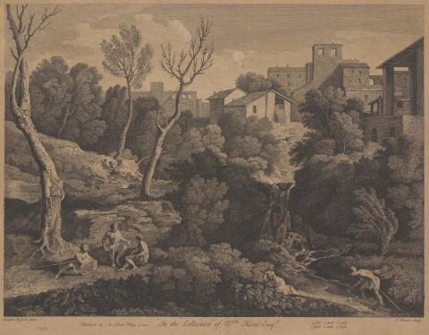 Artwork Classical landscape this artwork made of Engraving on paper, created in 1744-01-01