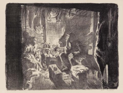 Artwork Home comforts in the tunnels, Hill 60 (from 'Australia at war' series) this artwork made of Lithograph on paper, created in 1917-01-01