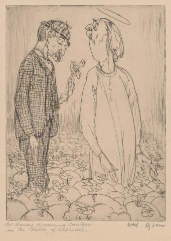 Artwork "Thomas Hardy finds evidence of canker in the fields of asphodel" this artwork made of Etching and drypoint on cream wove paper, created in 1925-01-01