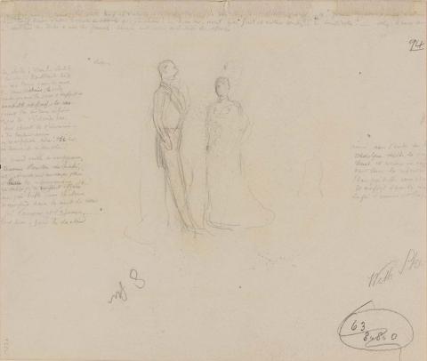 Artwork Untitled (two standing figures: male and female) this artwork made of Pencil on thick wove paper