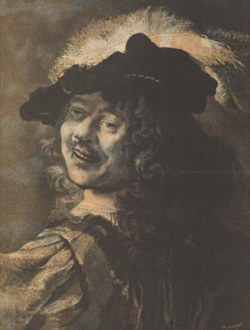 Artwork Rembrandt laughing this artwork made of Wood engraving on paper