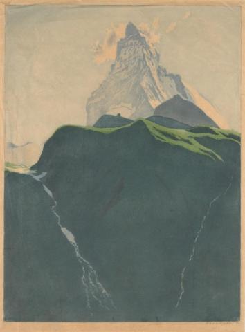 Artwork The Matterhorn this artwork made of Colour linocut on thin laid paper, created in 1930-01-01