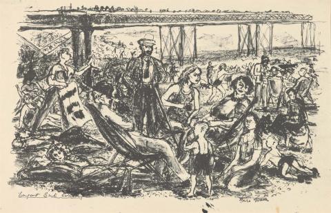 Artwork (from 'England at work and play under wartime conditions' portfolio) this artwork made of Lithograph