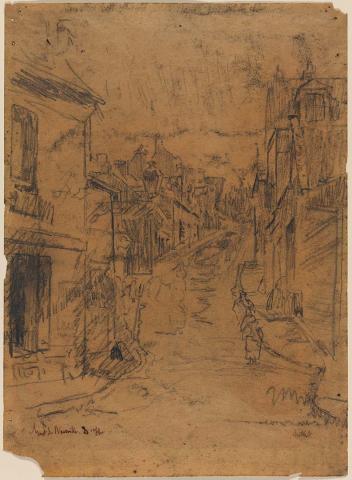 Artwork Le Mont de Neuville, Dieppe this artwork made of Pencil on thin brown laid paper, created in 1884-01-01