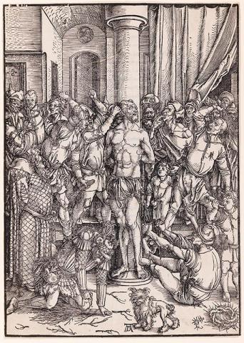 Artwork The Flagellation of Christ (from 'The Large Passion' series) this artwork made of Woodcut