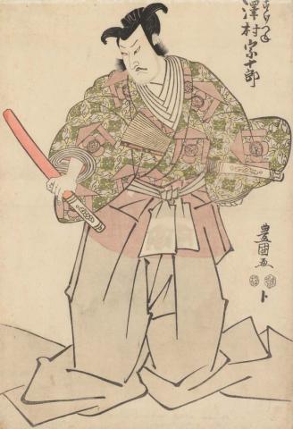 Artwork Sawamura Sojuro as a samurai this artwork made of Colour woodblock print on laid Japanese paper, created in 1825-01-01