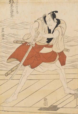 Artwork Matsumoto Kōshirō V as Hataemon (left-hand panel of diptych) this artwork made of Colour woodblock print on laid Oriental paper, created in 1810-01-01