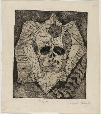 Artwork Death's head this artwork made of Engraving, aquatint, soft-ground etching, open bite on wove paper, created in 1948-01-01