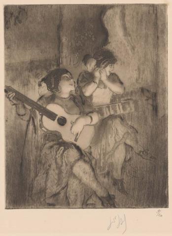 Artwork Guitaristes this artwork made of Drypoint and aquatint