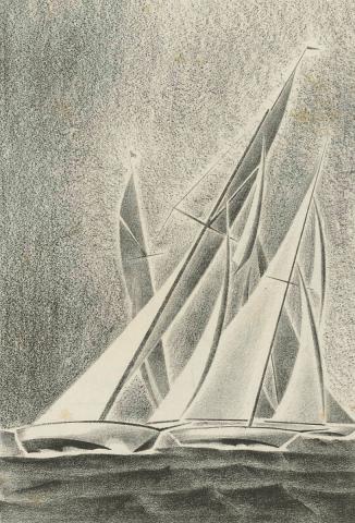 Artwork Yacht race this artwork made of Lithograph on paper, created in 1936-01-01