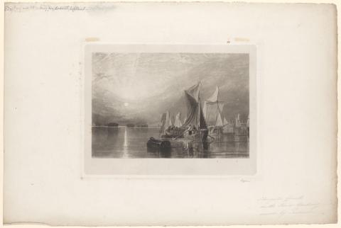 Artwork Stangate Creek on the River Medway (from 'The rivers of England') this artwork made of Steel mezzotint engraving on thin wove paper mounted on thick paper, created in 1827-01-01