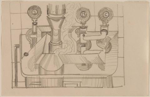 Artwork Study for 'Hot feed, cold feed, steam' this artwork made of Pencil on cream wove paper, created in 1937-01-01