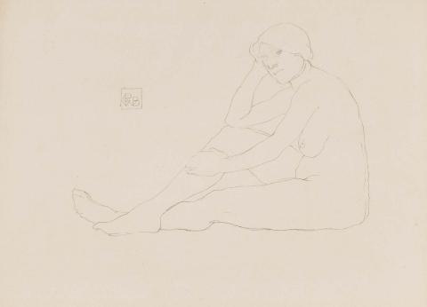Artwork Untitled (female nude, seated with hand on dexter calf) this artwork made of Pencil