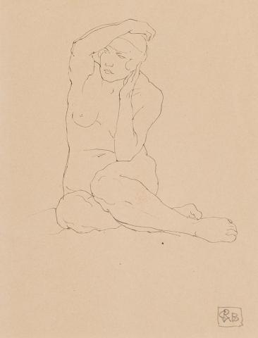Artwork (Female nude, seated) this artwork made of Pen and ink