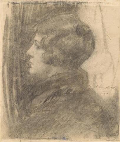 Artwork Portrait of E. Crisp this artwork made of Charcoal on cream laid paper, created in 1924-01-01